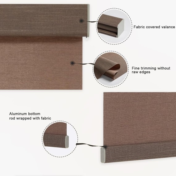 Cordless Roller Blinds for Windows Light Filtering Shades with Valance, Privacy Light Control, Natural Linen Woven Style Roller Sahdes,Brown
