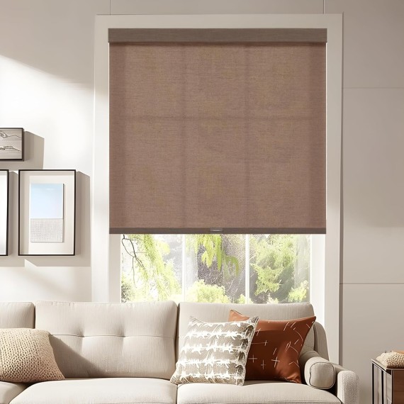 Cordless Roller Blinds for Windows Light Filtering Shades with Valance, Privacy Light Control, Natural Linen Woven Style Roller Sahdes,Brown