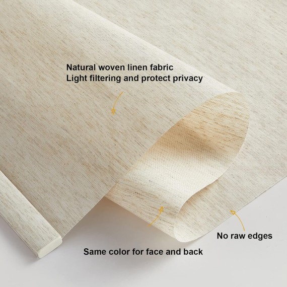 Window Blinds Cordless Light Filtering Roller Shades for Window Shades with Natural Woven Linen Fabric, Free-Stop UV Protection Privacy Roller Blinds for Windows, Linen Beige
