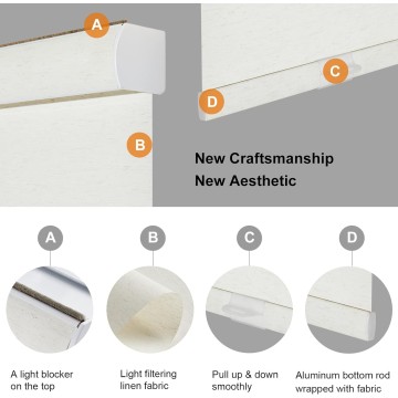 Window Shades Cordless Light Filtering Roller Blinds for Window Blinds with Natural Woven Linen Fabric, Free-Stop UV Protection Privacy Roller Shades for Windows, Linen Cream