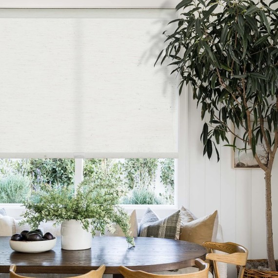 Window Shades Cordless Light Filtering Roller Blinds for Window Blinds with Natural Woven Linen Fabric, Free-Stop UV Protection Privacy Roller Shades for Windows, Linen Cream