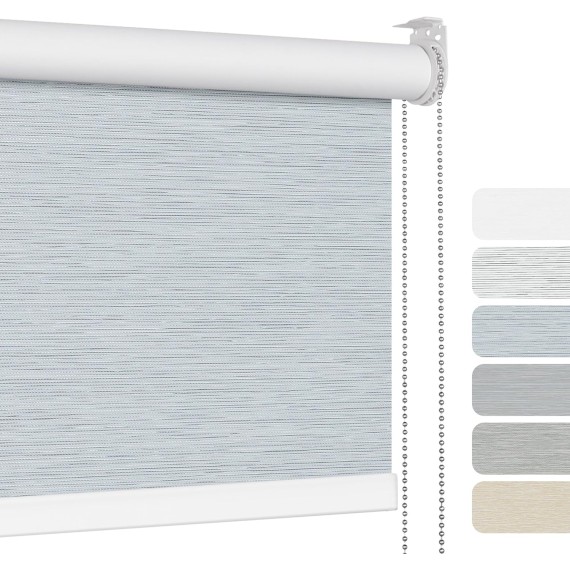 Blackout Roller Shades for Windows,Striped Jacquard Fabric Roller Blinds,Thermal Insulated UV Protection,Window Shades for Home,Office,Bedroom,Blue Gray