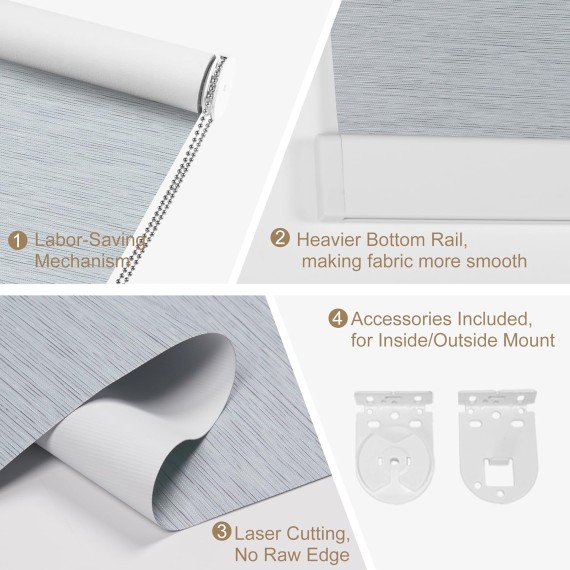 Blackout Roller Shades for Windows,Striped Jacquard Fabric Roller Blinds,Thermal Insulated UV Protection,Window Shades for Home,Office,Bedroom,Blue Gray