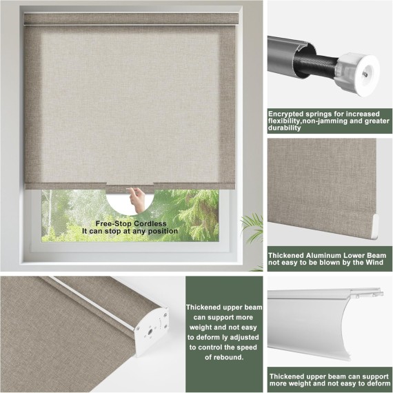 Light Filtering Roller Shades for Windows,Cordless Roller Blinds with Cassette Valance,Linen Roller Window Shades,Thermal Insulation Window Shades for Home Door Office. Pink.