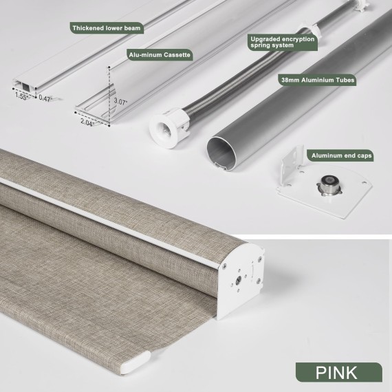 Light Filtering Roller Shades for Windows,Cordless Roller Blinds with Cassette Valance,Linen Roller Window Shades,Thermal Insulation Window Shades for Home Door Office. Pink.