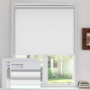 Cordless Roller Shades for Windows No Drill Blackout Roller Blinds with Thermal Insulated Waterproof Pull Down Blackout Blinds for Home Office (Blackout - White)