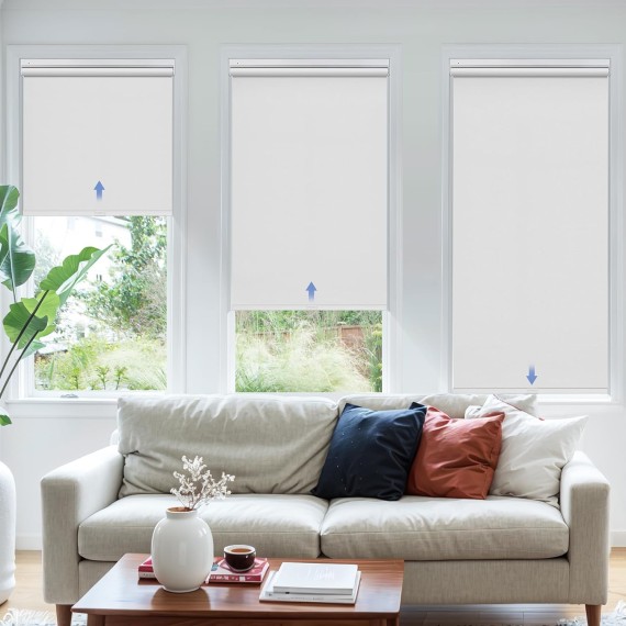 Cordless Roller Shades for Windows No Drill Blackout Roller Blinds with Thermal Insulated Waterproof Pull Down Blackout Blinds for Home Office (Blackout - White)