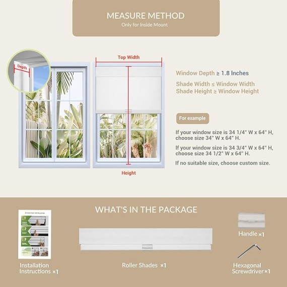 No Drill No Tools Blackout Light Filtering Roller Shades for Windows,Cordless Roller Blinds,Thermal Insulated,UV Protection,Window Shades for Home Office Door,Blackout-White,30" W x 60" H