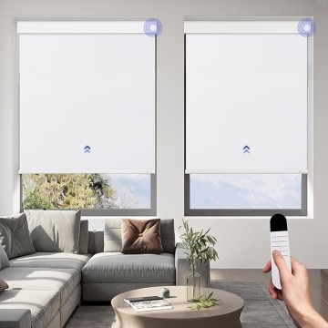 Motorized Roller Blinds with Remote Control for Windows, Blackout Smart Blinds Compatible with Alexa Google via Converter Customized Size, Rechargeable Electric Window Shade with Valance