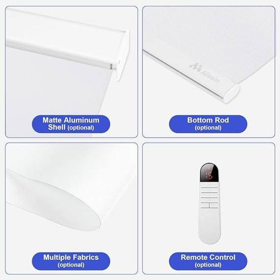 Motorized Roller Blinds with Remote Control for Windows, Blackout Smart Blinds Compatible with Alexa Google via Converter Customized Size, Rechargeable Electric Window Shade with Valance