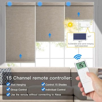 Motorized Blackout Roller Shade Fabric Covered Valance and Bottom Rod, Remote Control Electric Window Blind Compatible with Alexa Google via Hub, Custom Size (Dark Coffee - Wrapped Fabric)