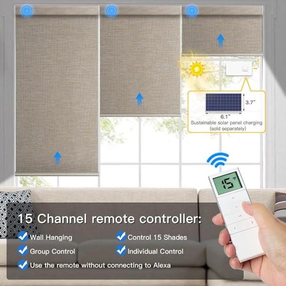 Motorized Blackout Roller Shade Fabric Covered Valance and Bottom Rod, Remote Control Electric Window Blind Compatible with Alexa Google via Hub, Custom Size (Dark Coffee - Wrapped Fabric)
