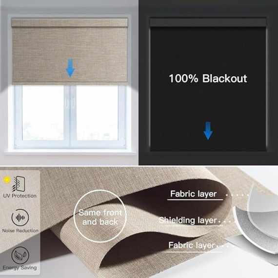 Motorized Blackout Roller Shade Fabric Covered Valance and Bottom Rod, Remote Control Electric Window Blind Compatible with Alexa Google via Hub, Custom Size (Dark Coffee - Wrapped Fabric)