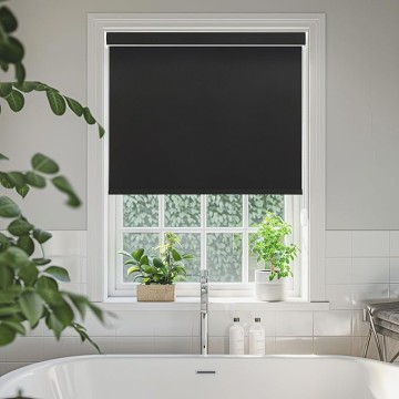 Corded Blackout Roller Shades for Indoor Windows - Thermal Insulated, Room Darkening for Bedroom, Bathroom, Office - Black