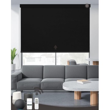 AIVIDIG Motorized Roller Shade with Remote Control, 100% Blackout Electric Blinds for Windows with Alexa Google Home via Hub, Rechargeable Smart Automatic Customized Size（Dule Side-Black）