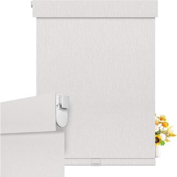 No Drill No Tools Blackout Roller Shades for Indoor Windows,Linen Fabric Cordless Roller Blinds,Thermal Insulated Window Shades,,Window Blinds for Home,Bedroom,Oyster White.53 W x 64" H