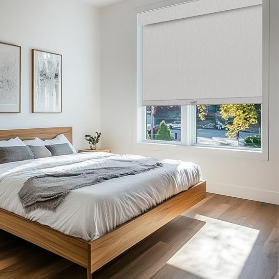 No Drill No Tools Blackout Roller Shades for Indoor Windows,Linen Fabric Cordless Roller Blinds,Thermal Insulated Window Shades,,Window Blinds for Home,Bedroom,Oyster White.53 W x 64" H