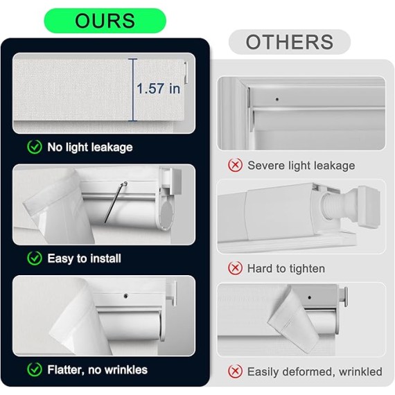 No Drill No Tools Blackout Roller Shades for Indoor Windows,Linen Fabric Cordless Roller Blinds,Thermal Insulated Window Shades,,Window Blinds for Home,Bedroom,Oyster White.53 W x 64" H