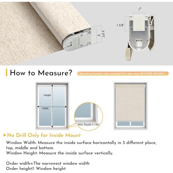 Smart Motorized Blinds with Remote, No Drill Automatic Roller Shades for Indoor Windows, Blackout Linen Fabric, Electric Blinds for Windows, Linen Cream C156BO-1, Custom Size